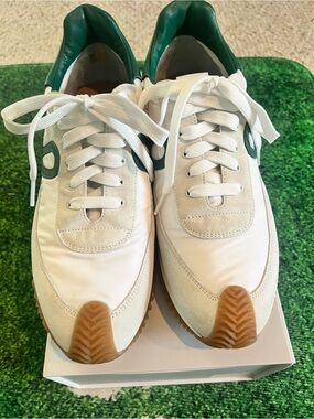 Loewe White Sneakers with Green Logo Accent Size 12
